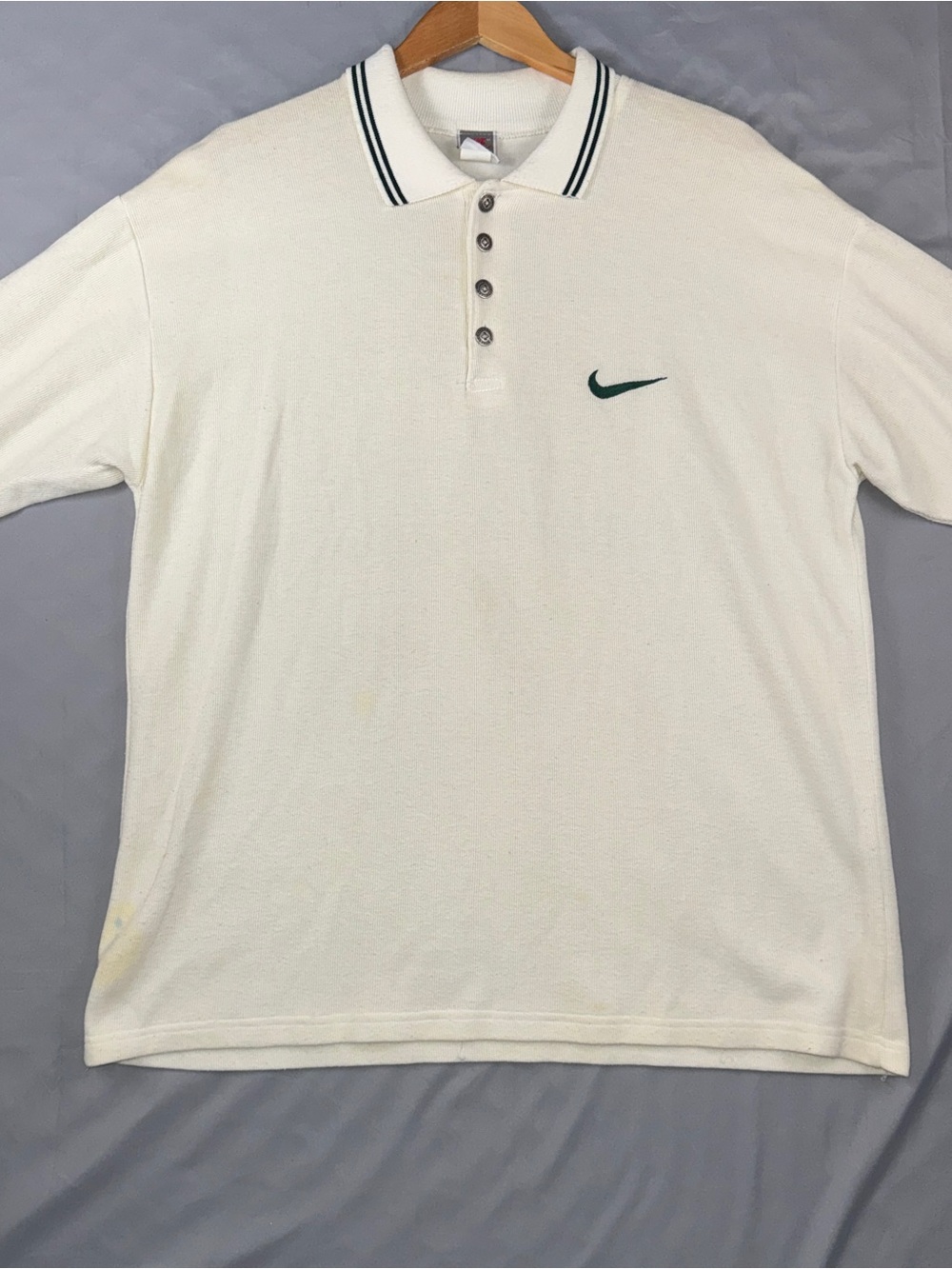 Vintage Nike Polo Shirt Mens XL White 100% Cotton Made USA Swoosh Logo Knit